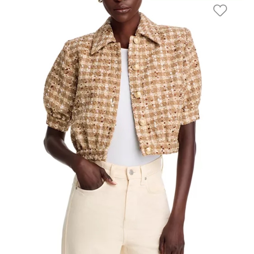 L'AGENCE Tan Plaid Puff Sleeve Jacket